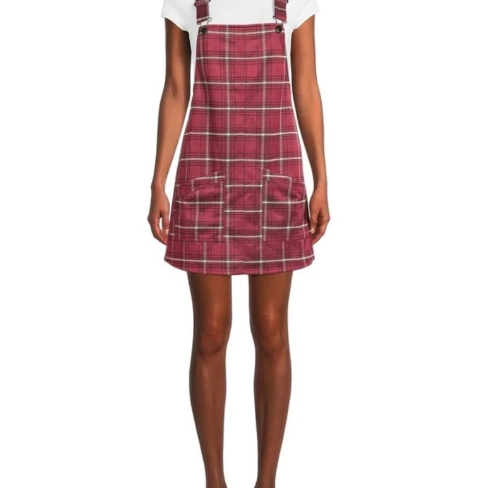 No Boundaries Women’s Junior Knit Plaid Pinafore Romper  Dress Size 3X